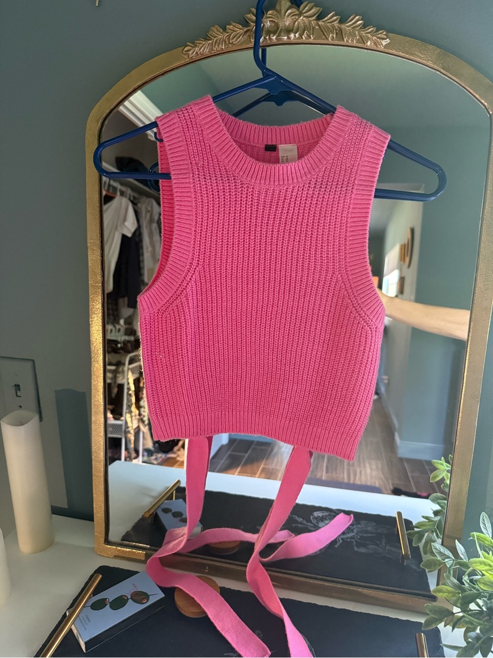 Bright Pink Knit Tie-Back Crop Tank
